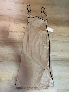 Idem Ditto- Beige Maxi Dress with Black Piping Trim NWT